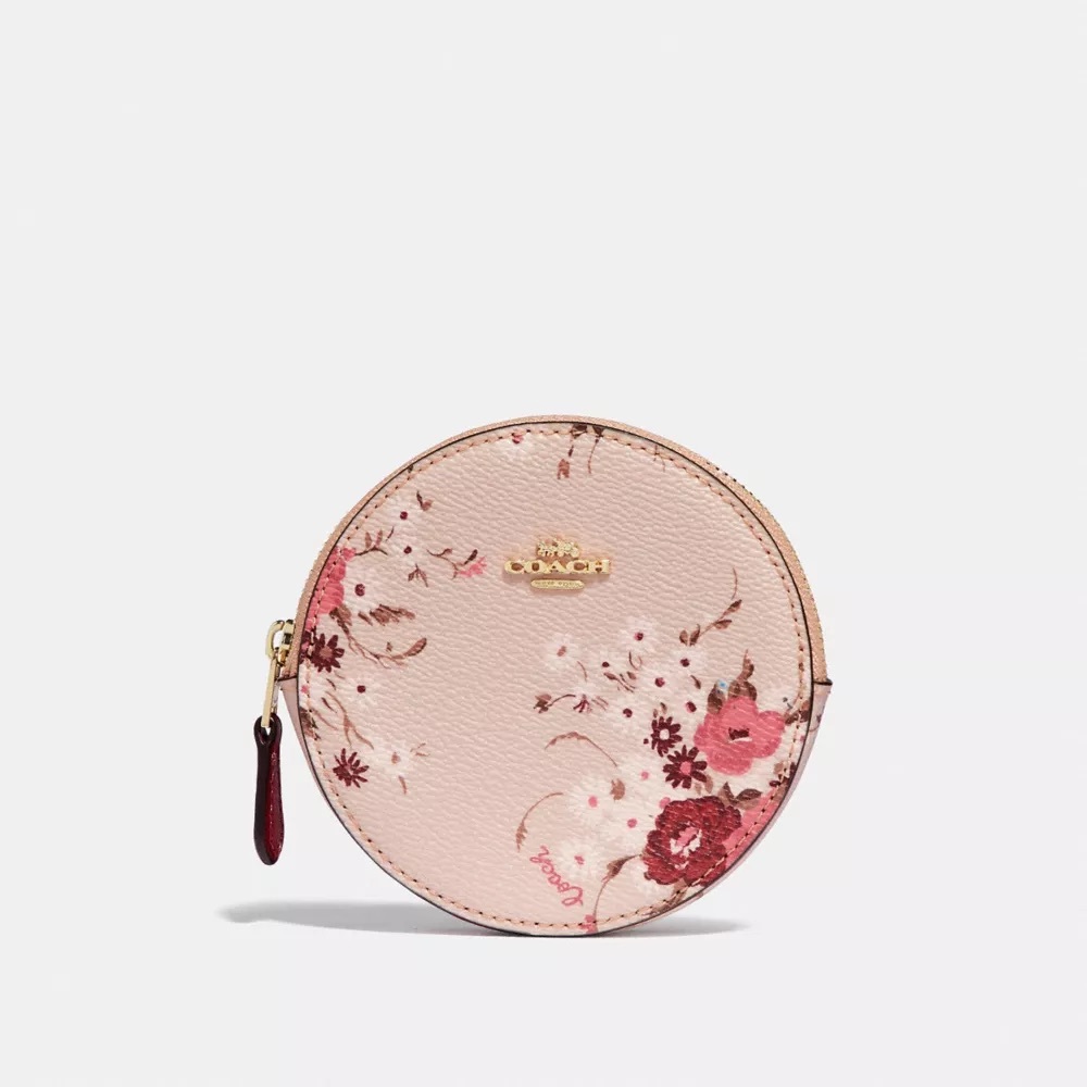 NWOT COACH Round Coin Purse With Floral Print
